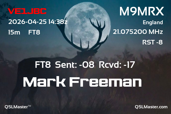 QSL Master Card for M9MRX QSO with VE1JBC