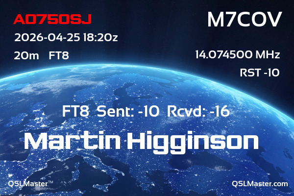 QSL Master Card for M7COV QSO with AO750SJ