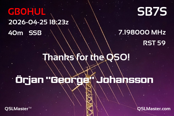 QSL Master Card for SB7S QSO with GB0HUL