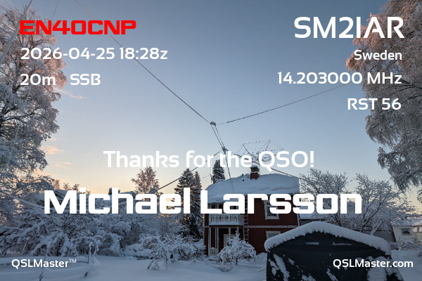 QSL Master Card for SM2IAR QSO with EN40CNP