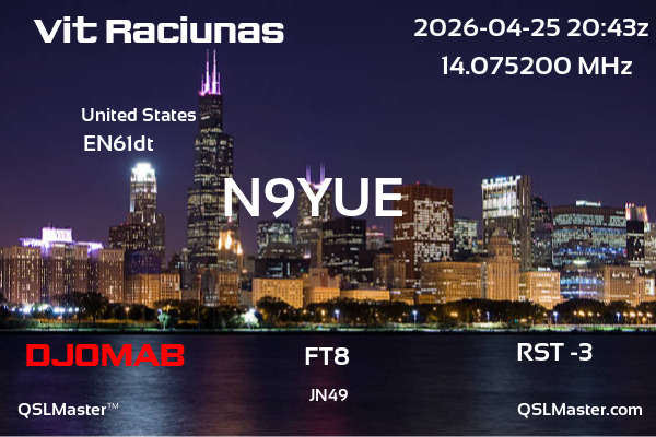QSL Master Card for N9YUE QSO with DJ0MAB