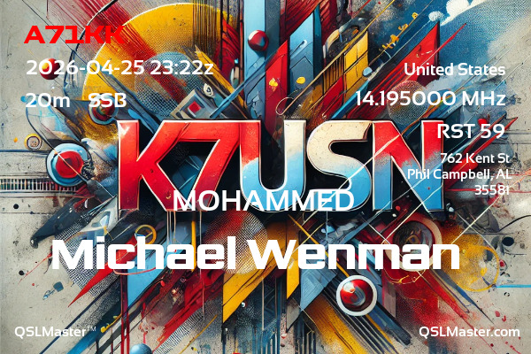 QSL Master Card for K7USN QSO with A71KK