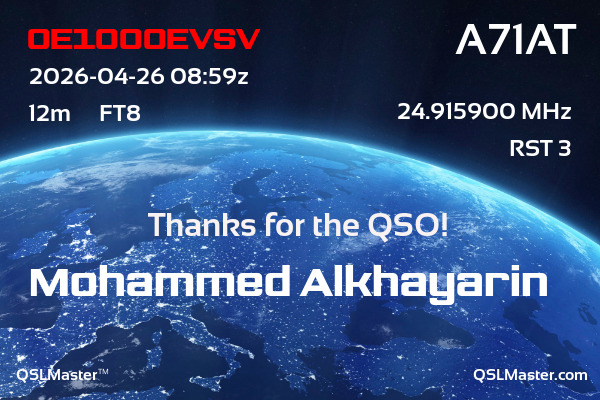 QSL Master Card for A71AT QSO with OE100OEVSV
