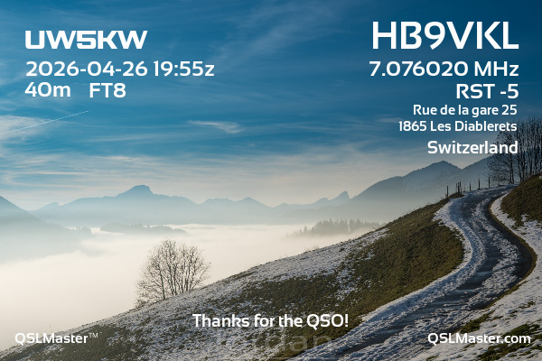 QSL Master Card for HB9VKL QSO with UW5KW
