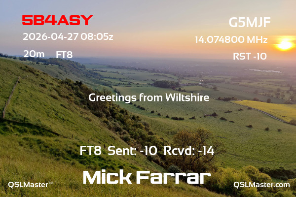 QSL Master Card for G5MJF QSO with 5B4ASY