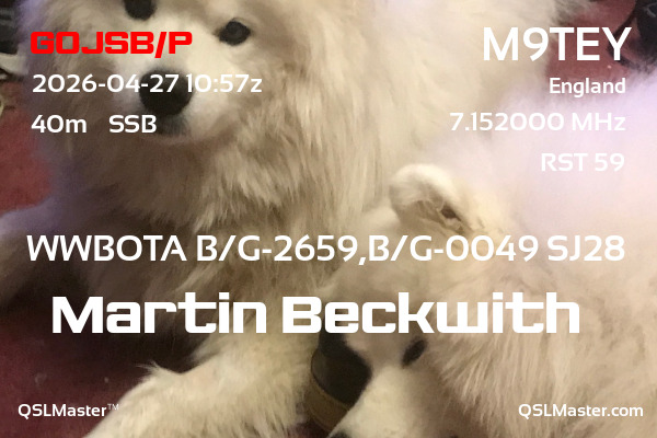 QSL Master Card for M9TEY QSO with G0JSB/P