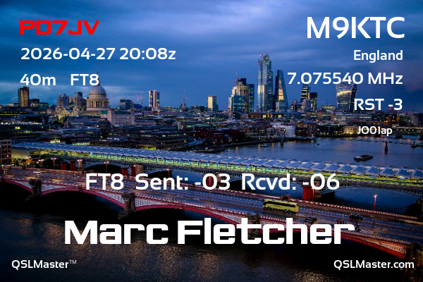 QSL Master Card for M9KTC QSO with PD7JV
