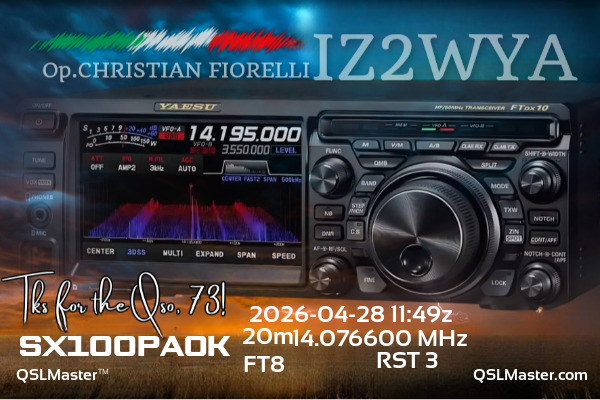 QSL Master Card for IZ2WYA QSO with SX100PAOK