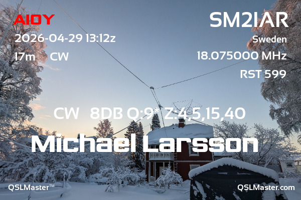 QSL Master Card for SM2IAR QSO with AI0Y