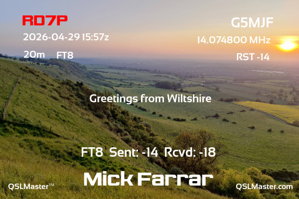 QSL Master Card for G5MJF QSO with RD7P