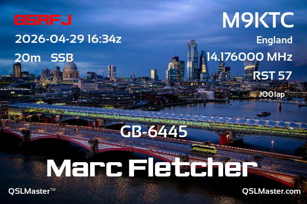 QSL Master Card for M9KTC QSO with G5RFJ
