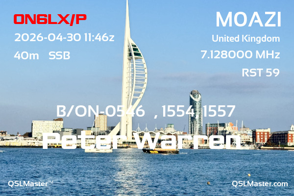 QSL Master Card for M0AZI QSO with ON6LX/P