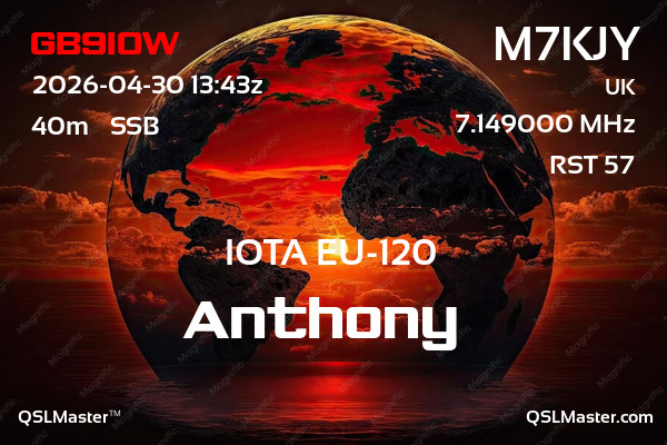 QSL Master Card for M7KJY QSO with GB9IOW