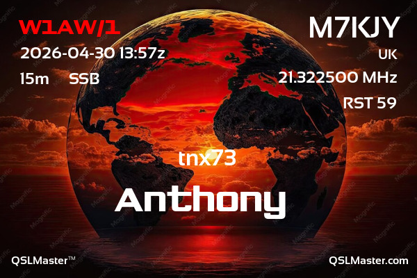 QSL Master Card for M7KJY QSO with W1AW/1