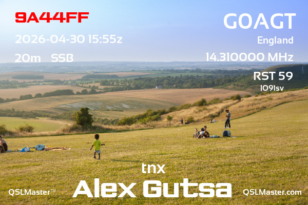 QSL Master Card for G0AGT QSO with 9A44FF