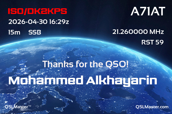 QSL Master Card for A71AT QSO with IS0/DK2KPS