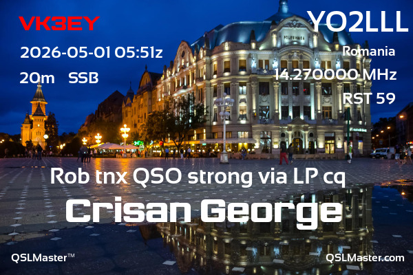 QSL Master Card for YO2LLL QSO with VK3EY