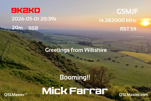 QSL Master Card for G5MJF QSO with 9K2KO