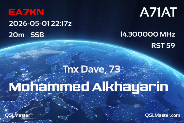 QSL Master Card for A71AT QSO with EA7KN