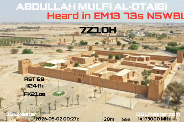 QSL Master Card for 7Z1DH QSO with HK1T