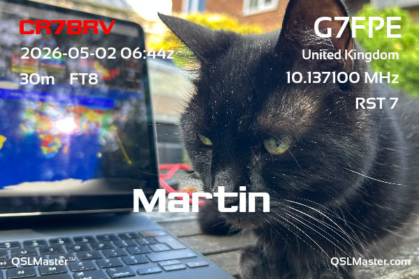 QSL Master Card for G7FPE QSO with CR7BRV