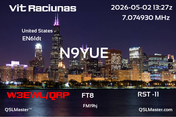 QSL Master Card for N9YUE QSO with W3EWL/QRP