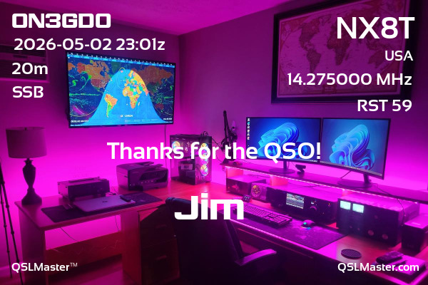 QSL Master Card for NX8T QSO with ON3GDO
