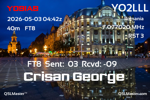 QSL Master Card for YO2LLL QSO with YO9IAB