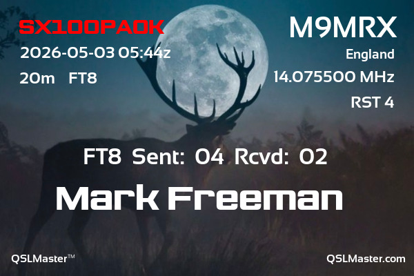 QSL Master Card for M9MRX QSO with SX100PAOK