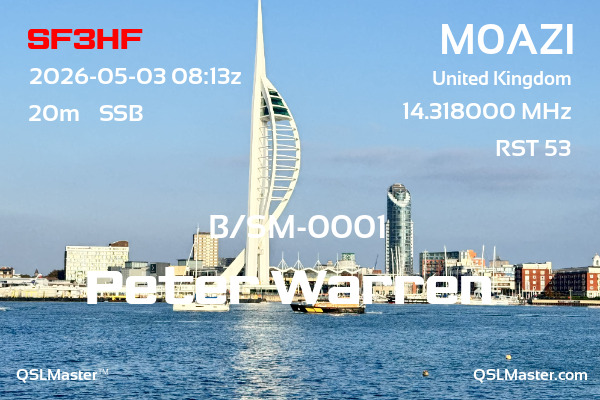 QSL Master Card for M0AZI QSO with SF3HF