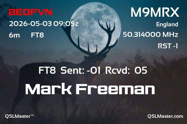 QSL Master Card for M9MRX QSO with 2E0FVN