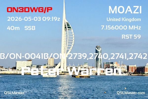 QSL Master Card for M0AZI QSO with ON3DWG/P