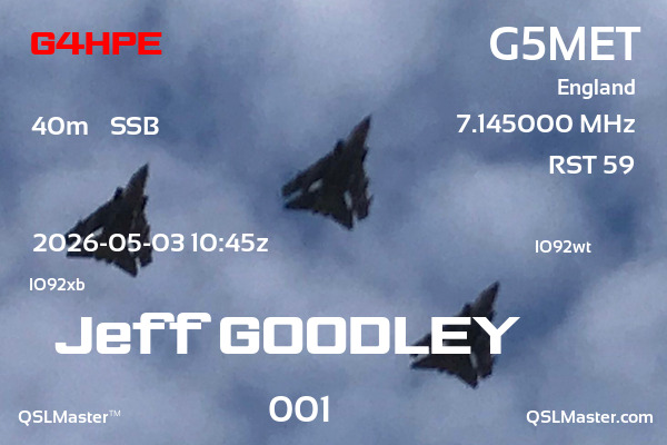 QSL Master Card for G5MET QSO with G4HPE