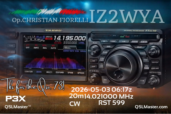 QSL Master Card for IZ2WYA QSO with P3X