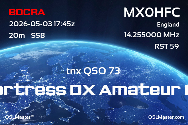 QSL Master Card for MX0HFC QSO with B0CRA