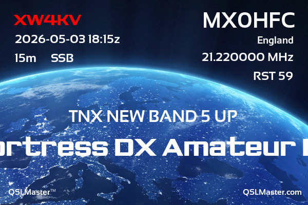 QSL Master Card for MX0HFC QSO with XW4KV