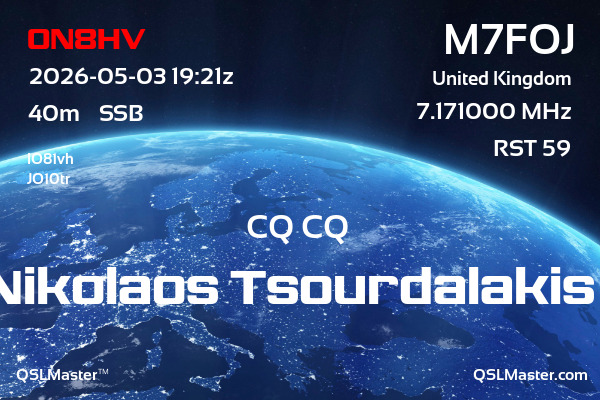 QSL Master Card for M7FOJ QSO with ON8HV