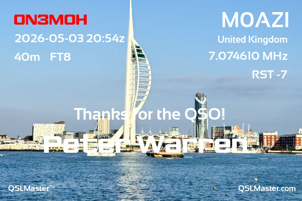 QSL Master Card for M0AZI QSO with ON3MOH