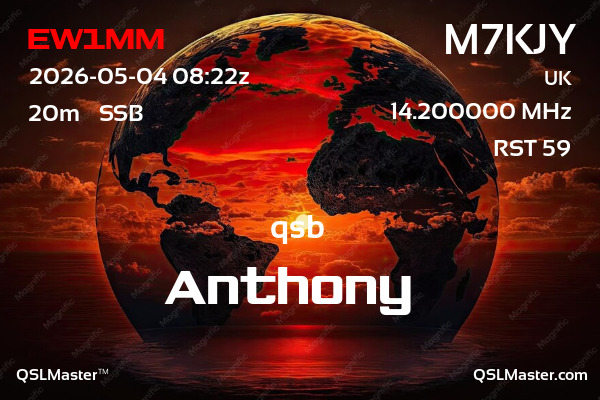 QSL Master Card for M7KJY QSO with EW1MM