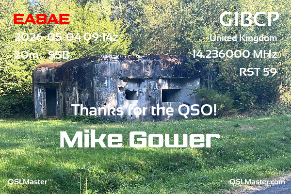 QSL Master Card for G1BCP QSO with EA8AE