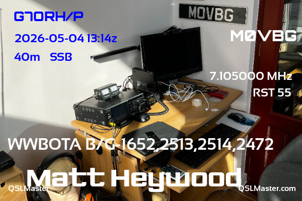 QSL Master Card for M0VBG QSO with G7ORH/P