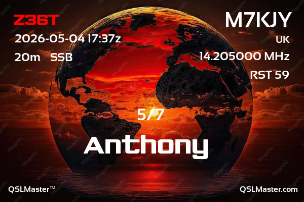 QSL Master Card for M7KJY QSO with Z36T