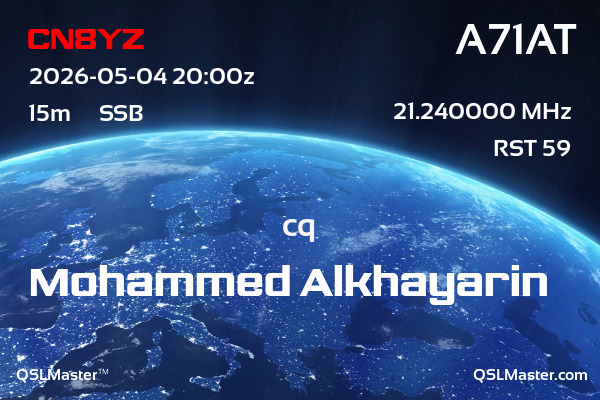 QSL Master Card for A71AT QSO with CN8YZ