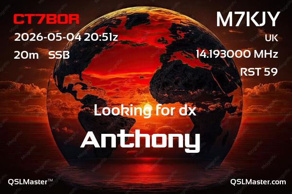QSL Master Card for M7KJY QSO with CT7BOR