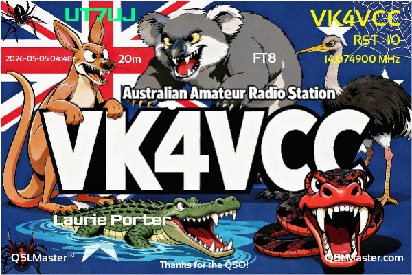 QSL Master Card for VK4VCC QSO with UT7UJ