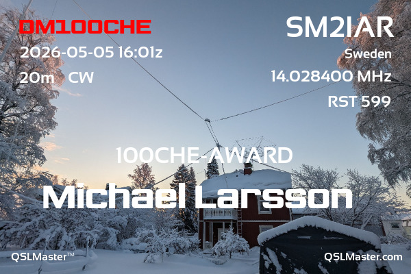 QSL Master Card for SM2IAR QSO with DM100CHE