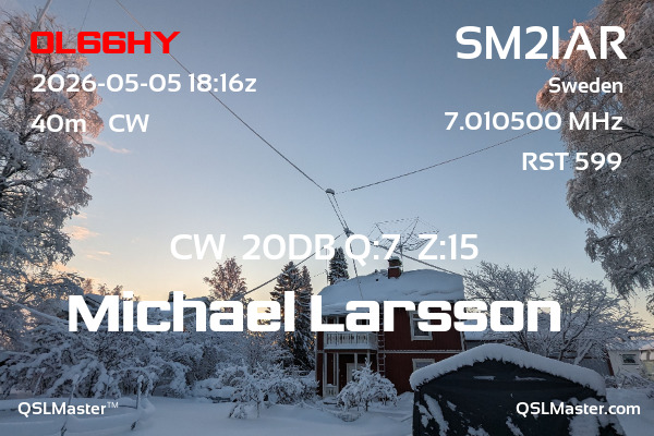 QSL Master Card for SM2IAR QSO with OL66HY