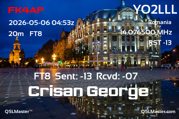 QSL Master Card for YO2LLL QSO with FK4AP