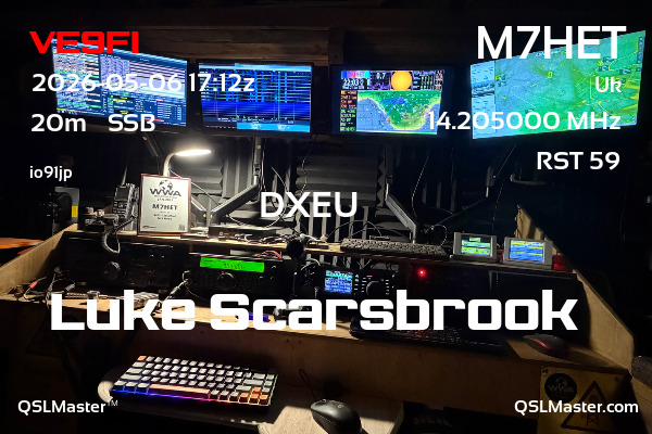 QSL Master Card for M7HET QSO with VE9FI