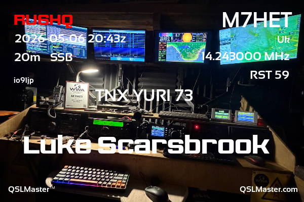QSL Master Card for M7HET QSO with RU6HQ